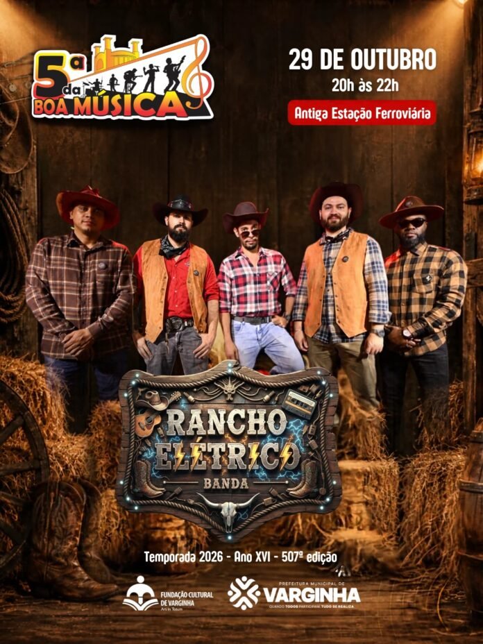 Arte de divulgação do show da banda Rancho Elétrico na 5ª da Boa Música, em 29 de outubro, na Antiga Estação Ferroviária